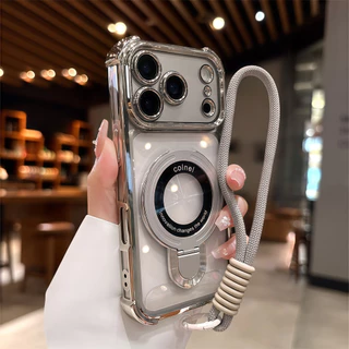 โลหะน้ําหนักเบาวงเล็บแม่เหล็กสร้อยข้อมือเคสโทรศัพท์สําหรับ ไอโฟน 17 มือโปร สูงสุด 16 13 14 15 มือโปร สูงสุด ปลอกกับกล้องเต็มป้องกันกันกระแทกปกฮาร์ดกรณีโทรศัพท