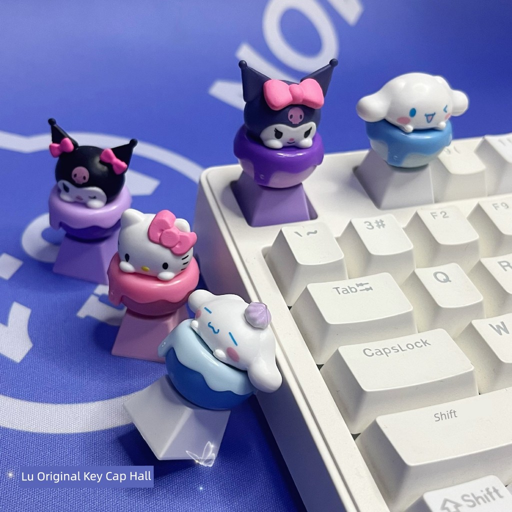 keycap คีย์แคป การ์ตูนการ์ตูน Melody Kuromi Keycap สีชมพูน่ารักอบเชยสุนัขคีย์บอร์ดที่ไม่ซ้ํากันสีชมพ