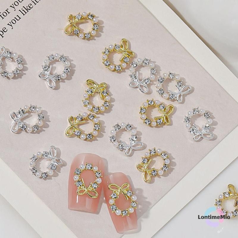 LontimeMio] 5 ชิ้น Garland Bowknot Pearl Zircon เล็บ Charms Rhinestone พวงหรีดคริสต์มาสออกแบบคริสตัลเครื่องประดับตกแต่งเล็บใหม่