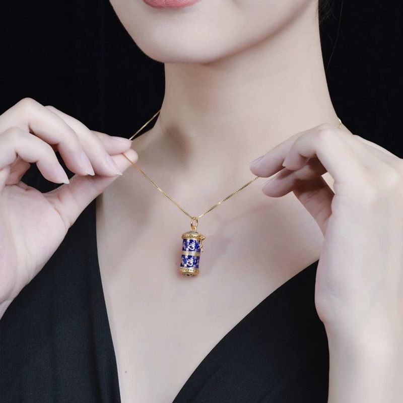 สร้อยคอขวดเปิดได้สำหรับชาย ลายเคลือบ traditional พร้อมกล่องพิมพ์ยันต์ป้องกัน [FYB]