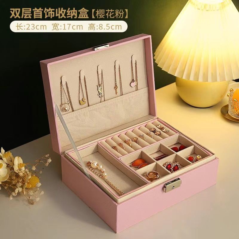 High-End Gold กล่องเก็บเครื่องประดับล็อคขนาดใหญ่-ความจุต่างหูสร้อยคอเครื่องประดับประณีตเครื่องประดับ