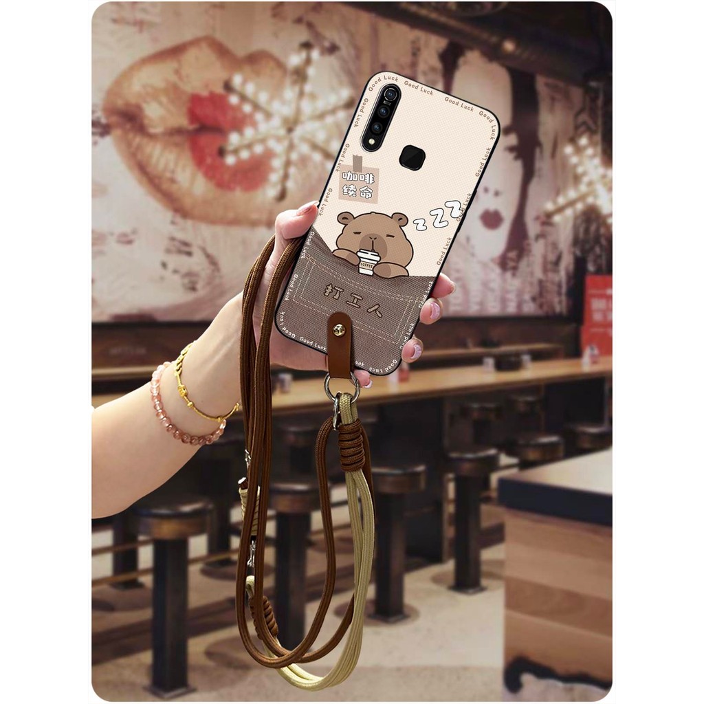 ทนทาน Lanyard เคสโทรศัพท์สําหรับ VIVO Z5X/V1911A/V1919A/Z1 Pro สร้อยคอกันน้ําแนวทแยงซิลิโคน Graffiti