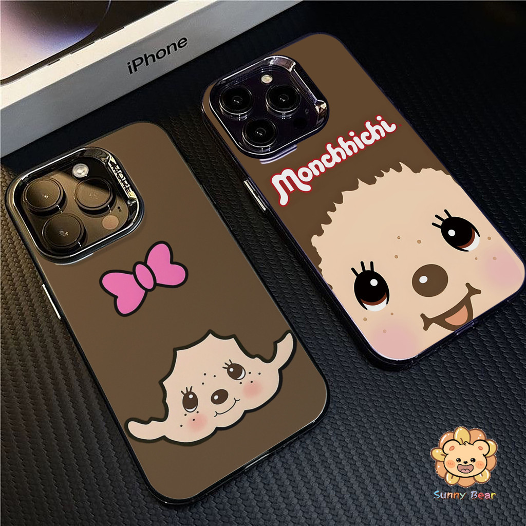 เคสไอโฟนiPhone 16 Pro Maxมอนชิชิ น่ารักSimple สีทึบ Frosted Electroplate เลนส์ป้องกันเคสโทรศัพท์สําหรับ iPhone 16 Pro Max 15 11 7plus 14 12 13 7 8 Plus XR XS