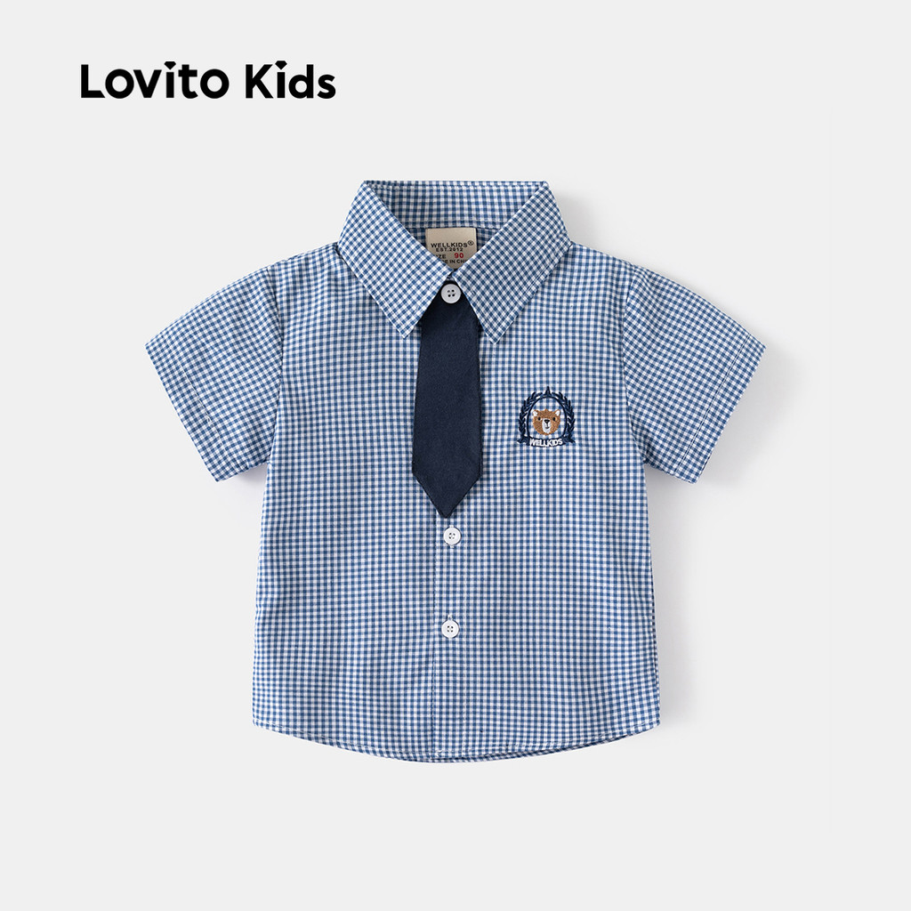 (New) Lovito Kids เสื้อเชิ้ตน่ารัก ซีซั่นฤดูใบไม้ผลิ/ฤดูร้อน สีน้ำเงิน สำหรับเด็กผู้ชาย LNL115024