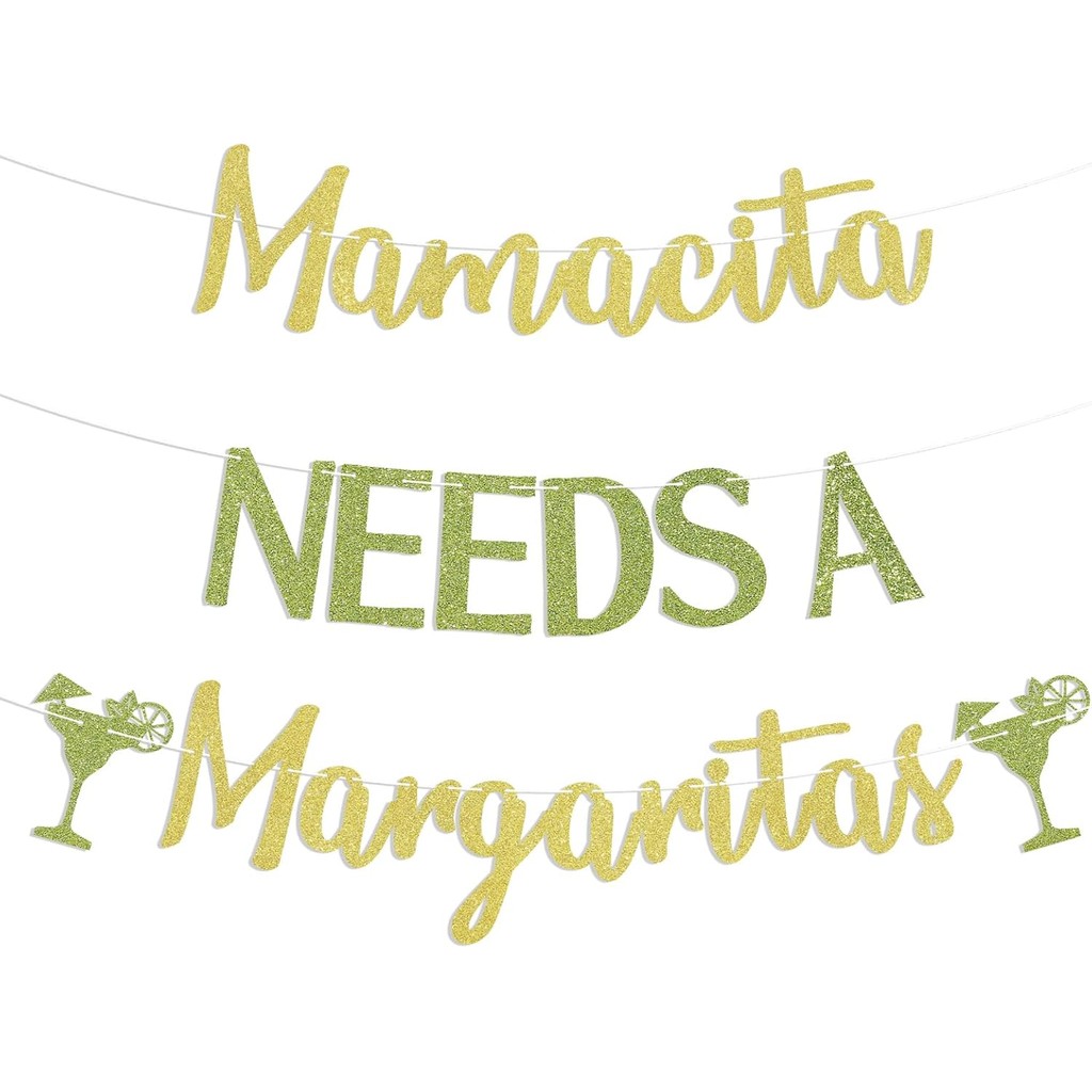 Mamacita Needs A Margarita Banner, Cinco De Mayo Party ตกแต่ง, แบนเนอร์ Mamacita, ตกแต่งวันแม่ Gold 