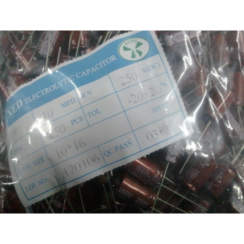 10uF 250V ตัวเก็บประจุอลูมิเนียมอิเล็กโทรลีติค 250V 10UF 10 * 20