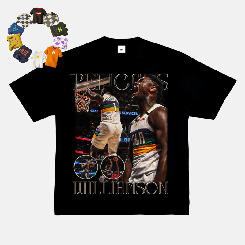 ((จัดส่งตลอด 24 ชั่วโมง) เสื้อยืด Zion Zion Williams, Basketball American Hip-Hop Short-Sleeved West
