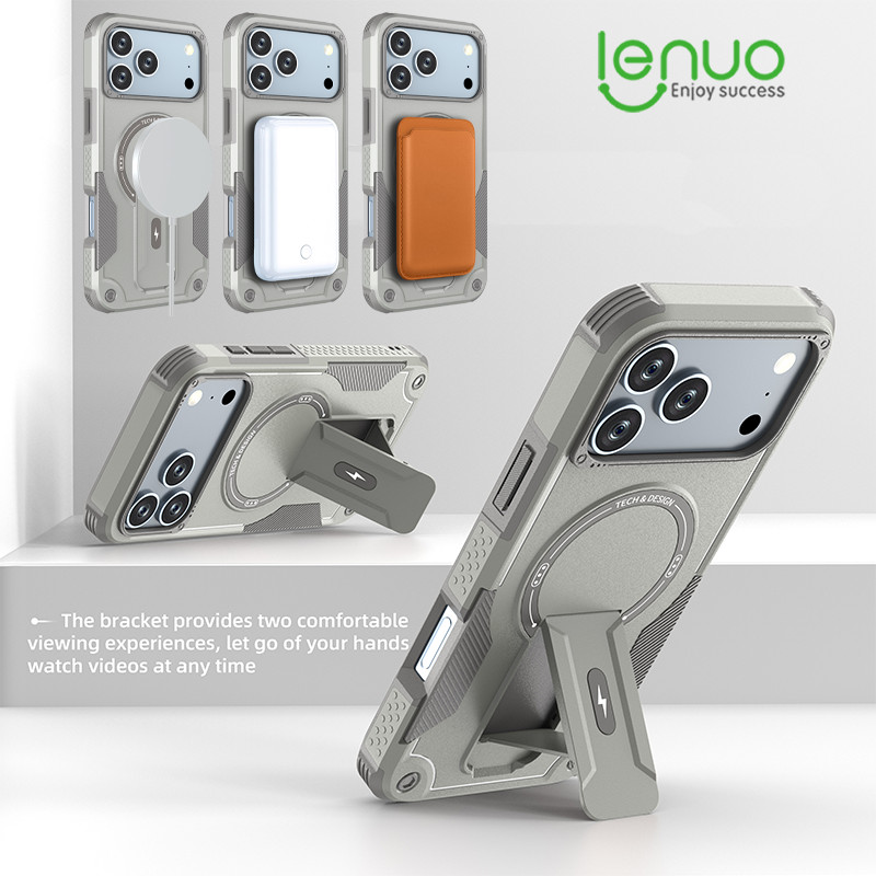 Lenuo พับขาตั้งวงกลมแม่เหล็กสําหรับ iPhone 17E 17 16 15 14 13 12 Pro Max Air 14 15 Plus 16E 5G ปลอก Hard PC + TPU กันกระแทกปกหลัง