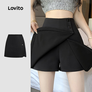 Lovito กางเกงขาสั้นแบบปลอม 2 in 1 สลับด้านหน้าด้วยปุ่ม สำหรั…