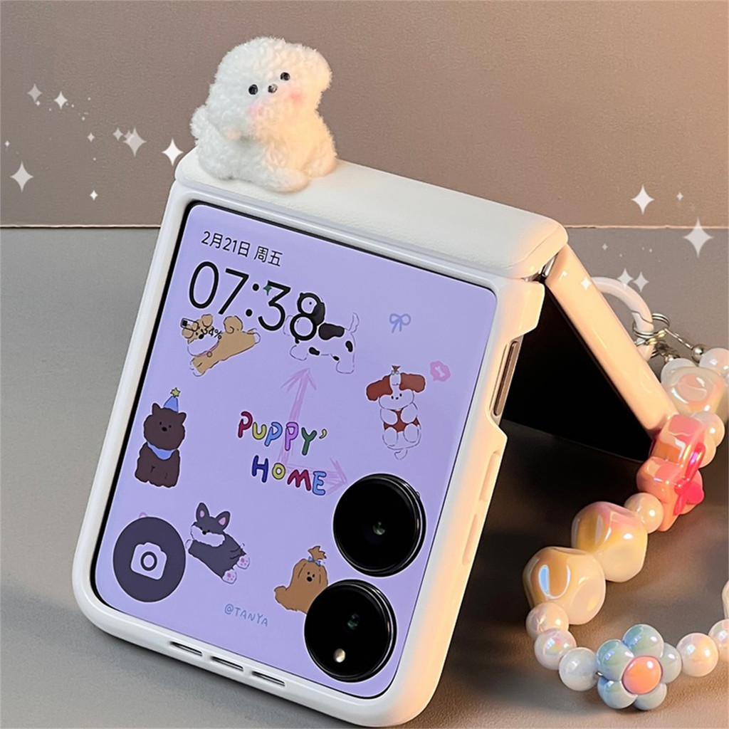 LUKEN Puppy หนังบานพับฤดูใบไม้ผลิสีทึบสีขาวสําหรับ Xiaomi Mix Flip Mixflip ปกหลังสําหรับ Oppo ค้นหา N2 Flip N3 Flip สําหรับ Samsung Galaxy Z Flip 7 6 5 4 3