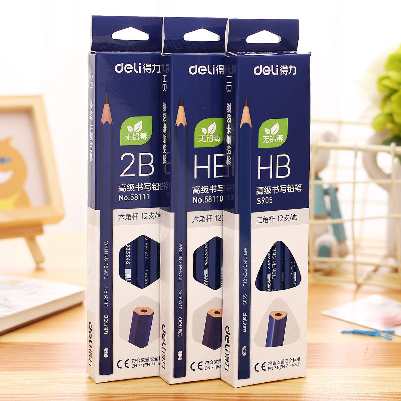 Deli Pencil hb/2b Triangle Hexagonal Pencil HB Pencil 2B Pencil Drawing Exam Student Office
