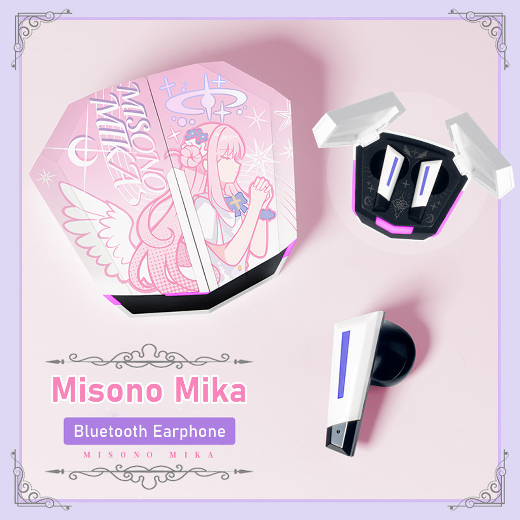 ของขวัญฟรีMisono Mikaหูฟังบลูทูธพร้อมSoundlineไร้สายสีชมพูTWSคุณภาพเสียงไฮไฟความทนทานยาวนาน Latencyต