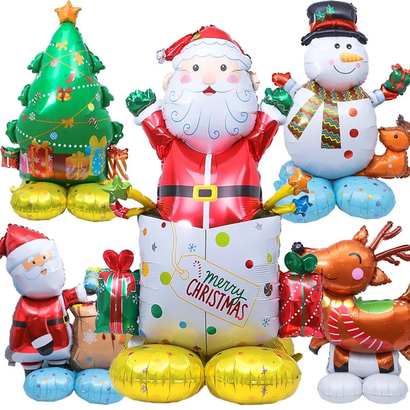 Santa Claus Xmas Tree Snowman Inflatable ยืนฟอยล์บอลลูน-3D บอลลูนคริสต์มาสขนาดใหญ่ปีใหม่ Party อุปกรณ์ตกแต่งบ้าน