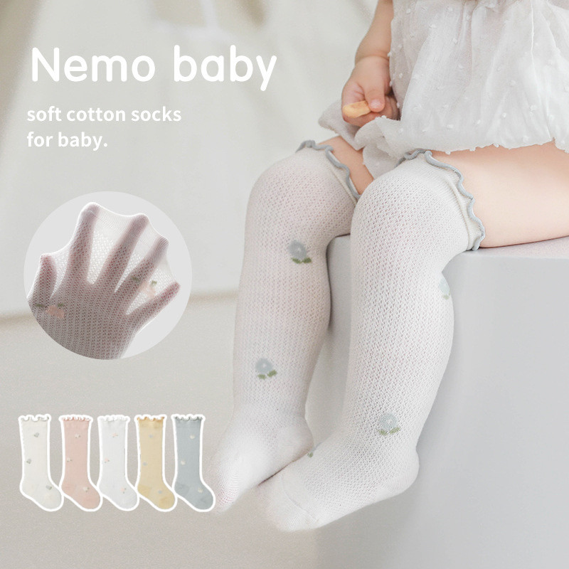 ถุงเท้าสำหรับเด็กผู้หญิงดอกไม้กันยุงตาข่ายฤดูร้อน