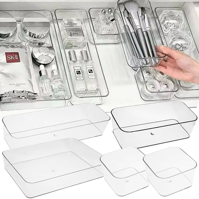 S/M/L/XL กล่องเก็บของพาร์ทิชันลิ้นชักพลาสติกใส - Desktop Sundries เครื่องเขียน Organizer