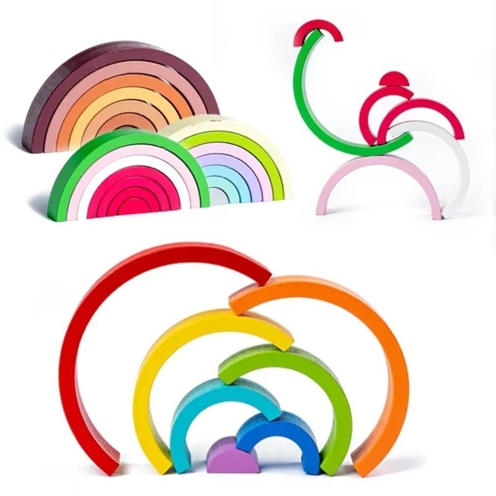 เมื่อไร สายรุ้งอาคารบล็อก,ไม้สีรุ้งสีไม้ซ้อนกันของเล่น,แบบพกพา ทําเอง ซ้อนออกแบบสีองค์ความรู้โค้งสะพานบล็อกเด็กเล่ - รูปที่ 2