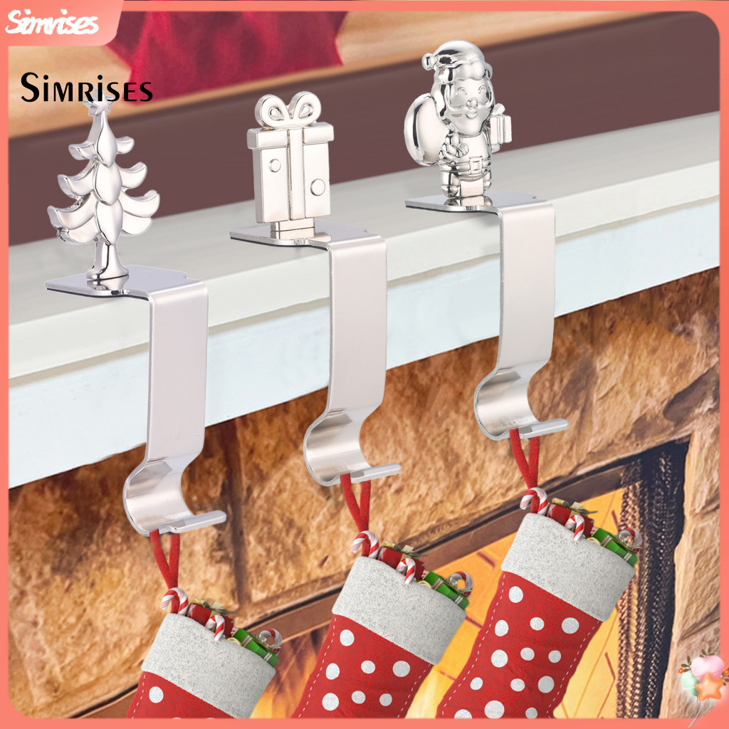 ซิม| Christmas Stocking Hook Christmas Mantel Decor โลหะ Christmas Stocking สําหรับแขวนตกแต่ง Mantel