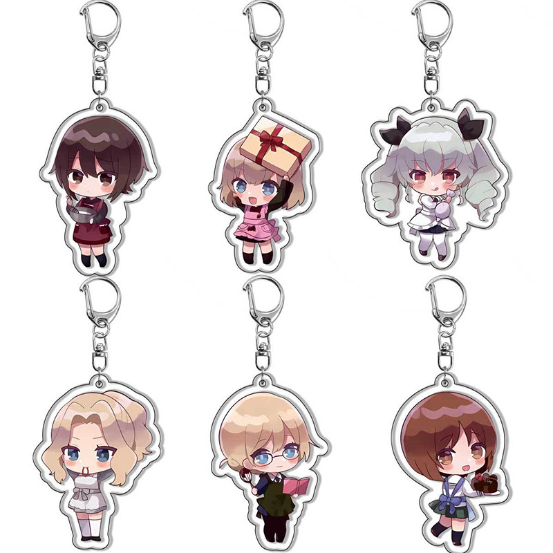 อะนิเมะ GIRLS Und PANZER พวงกุญแจรูปการ์ตูน Nishizumi Miho Sairi Takebe Akiyama Yukari จี้รถ