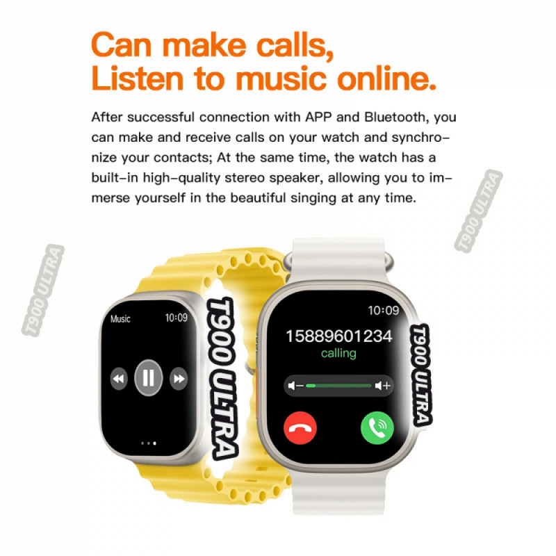 T900ultra สมาร์ทวอทช์ T900ultra โทรผ่านบลูทูธ, เตือนอัจฉริยะ, เซลฟี่ควบคุมระยะไกล, การตรวจสอบการนอนห