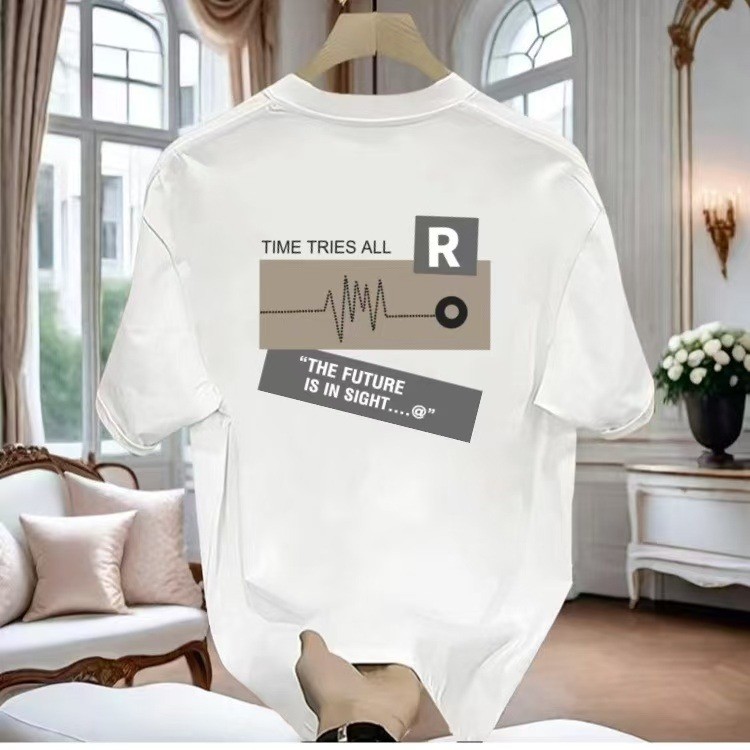 Top 2025 ครึ่งแขนอินเทรนด์ผ้าฝ้ายแท้ new2025NEW เสื้อยืด Slim-fit Gram 23 พิมพ์ 220 ผ้าฝ้ายแท้รอบคอผ