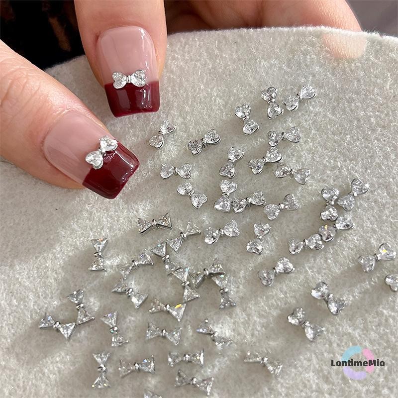 LontimeMio] 5 ชิ้น 3d ตกแต่งเล็บ Clear Diamante โบว์ Rhinestone คริสตัลอัญมณีเล็บ Charms ตกแต่งเล็บใหม่