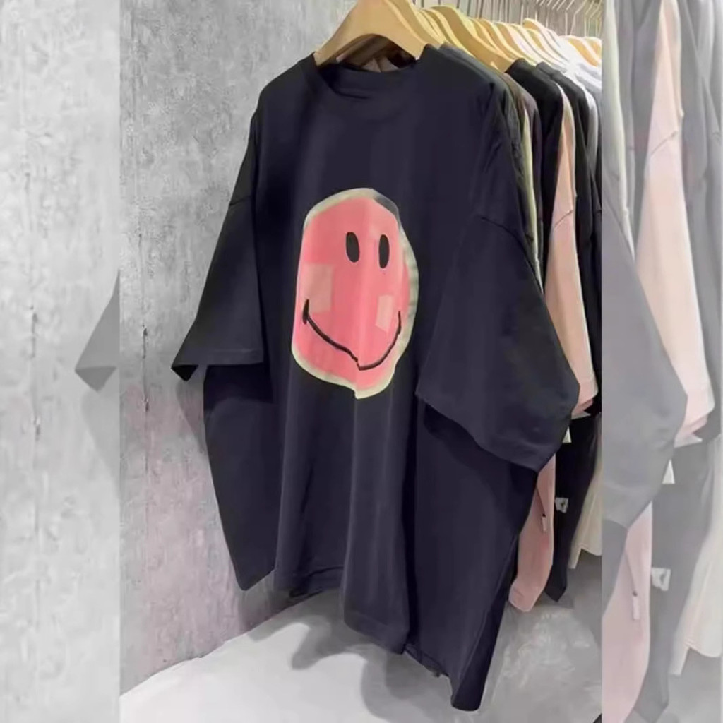 ใหม่ด้านบนฤดูร้อนขนาดใหญ่อินพิมพ์2025หน้ายิ้มจินแขนสั้น300รอบคอย้อนยุคสไตล์ใหม่แฟชั่นเวอร์ชั่นเกาหลี