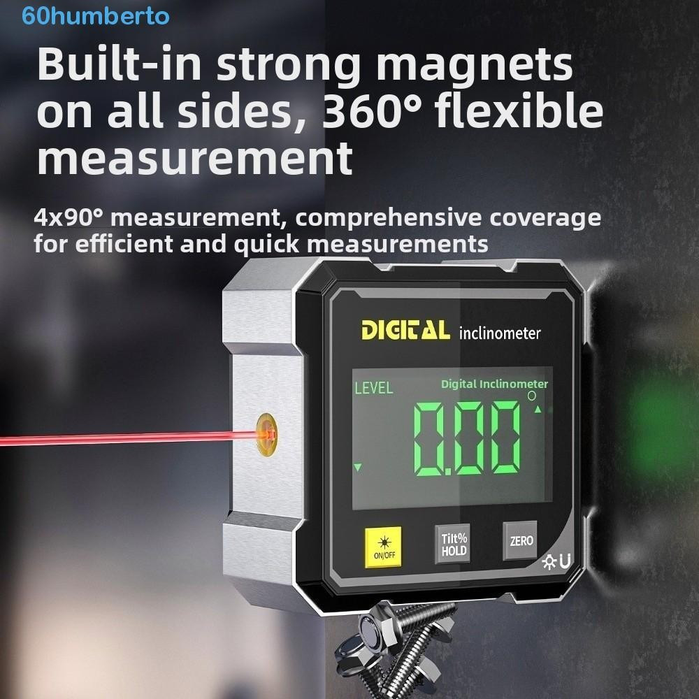 แสดงมุมวัดระดับสี่ด้านที่ถูกต้องเครื่องวัดมุม Inclinometer,จอแสดงผลดิจิตอลแบบพกพาขนาดกะทัดรัดแม่เหล็กดูดวัดมุมเลเซอร์ระดับอิเล็กทรอนิกส์