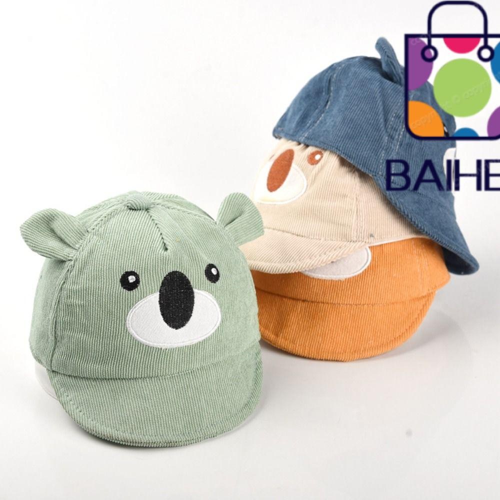 หมวกเบสบอลผ้าฝ้ายปีกสั้น มีลายหมีการ์ตูนน่ารัก เหมาะสำหรับสวมใส่กลางแจ้งเพื่อบังแดด