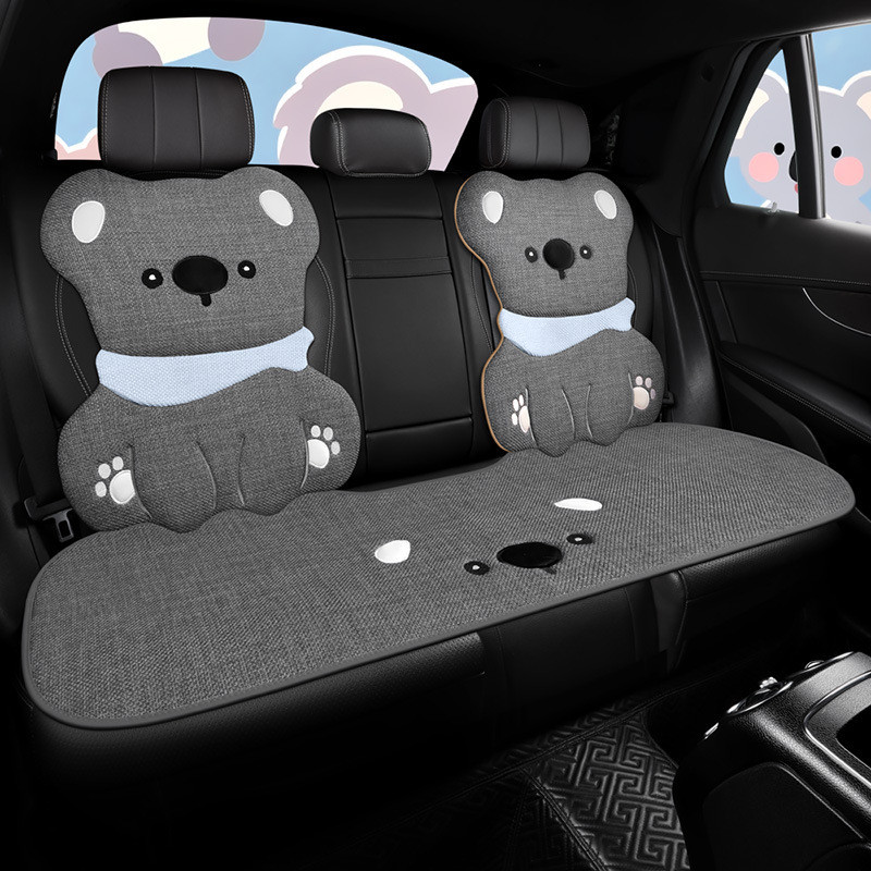 Four Seasons Universal New Linen Car Cushion Cute Kaola Girl Cartoon Non-Slip Comfortable Half Pack Saddle Cover Fashion car seat cushion interior decoration