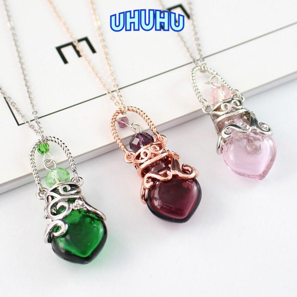 UHU สร้อยคอ Vial น้ําหอม, แก้ว Vial Heart Shape Wishing Bottle จี้, Creative Adjustable Chain Multic