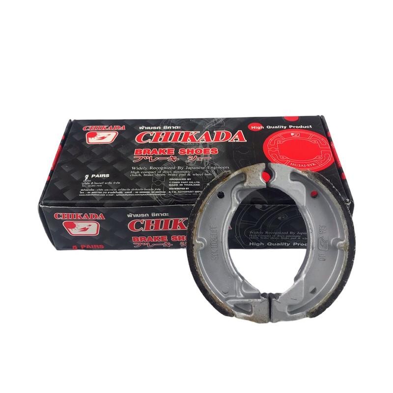 ผ้าเบรคดั้ม CHIKADA ผ้าเบรครถจักรยานยนต์ Y100,Y111,Y80,Belle,JR,FRESH หนึ่งกล่องมี10ชิ้น5คู่