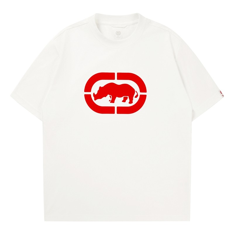 Eko Red Rhino อินเทรนด์ผ้าฝ้ายแท้ผู้ชายและผู้หญิงเสื้อยืดแขนสั้นใหม่รอบคอด้านบน