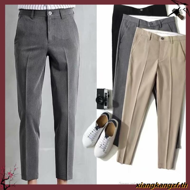 Eashion🔥พร้อมส่ง🔥COD สีพื้น เวลาว่างทรงสลิมฟิต สไตล์เกาหลี กางเกงขายาวผู้ชาย