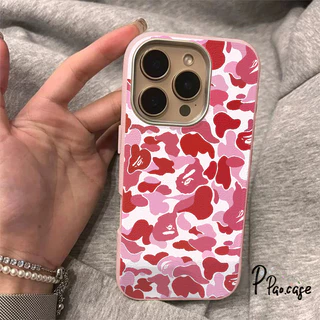 เคสไอโฟน XR สำหรับ IPhone 17 AIR 11 13 16 15 14 12 Pro Max 15 14 16 7 8 Plus XR X XS หน้าจอเต็มหน้าจอสีชมพูลายพรางหนัง