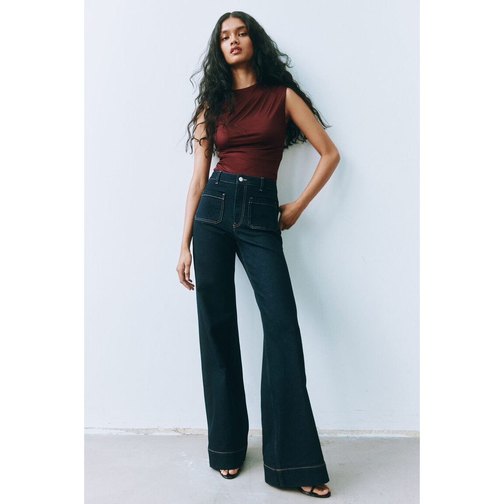 H&M(เอชแอนด์เอ็ม) กางเกงยีนส์เอวสูงทรงกว้าง Women Wide High Jeans 1298592_1