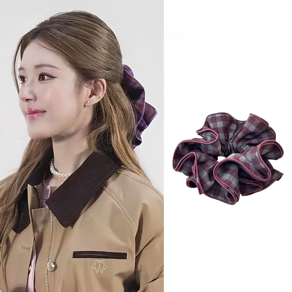 scrunchy แหวนผมลายสก๊อตและดอกไม้ สไตล์เกาหลี ขนาดใหญ่สำหรับผู้หญิง