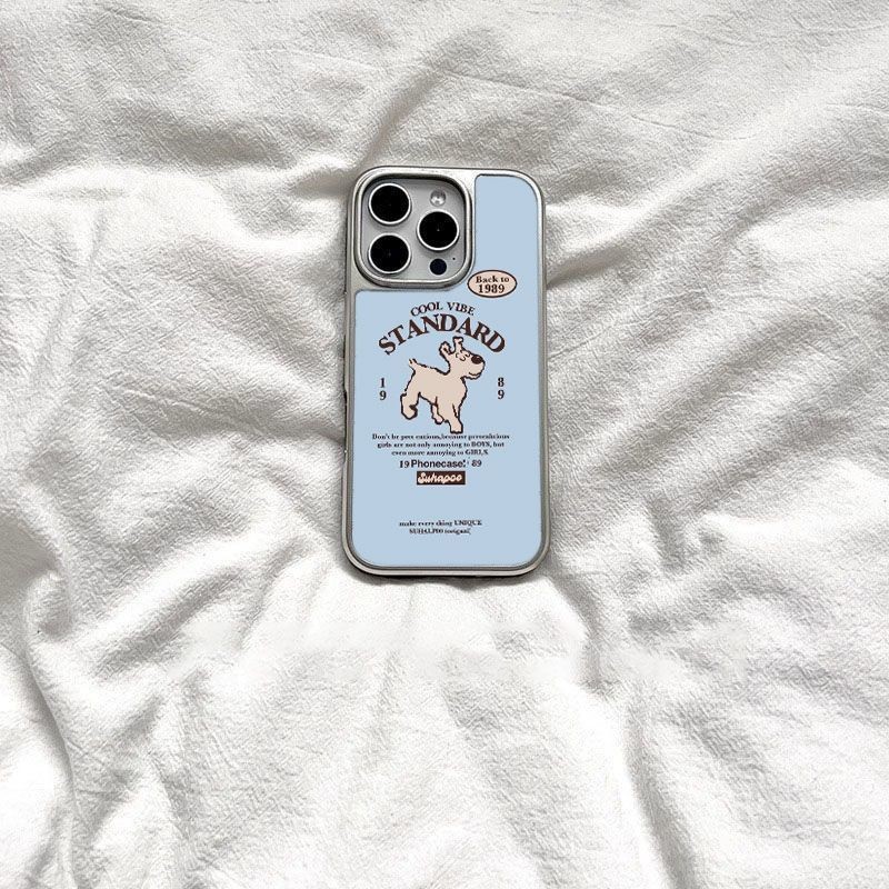เกาหลีเดินสุนัขอะคริลิคไฟฟ้าขอบเงินเหมาะสําหรับ Apple iPhone16promax เคสโทรศัพท์ 15pro Xiaomi 14Pro เคสป้องกัน iPhone17promax กันกระแทก