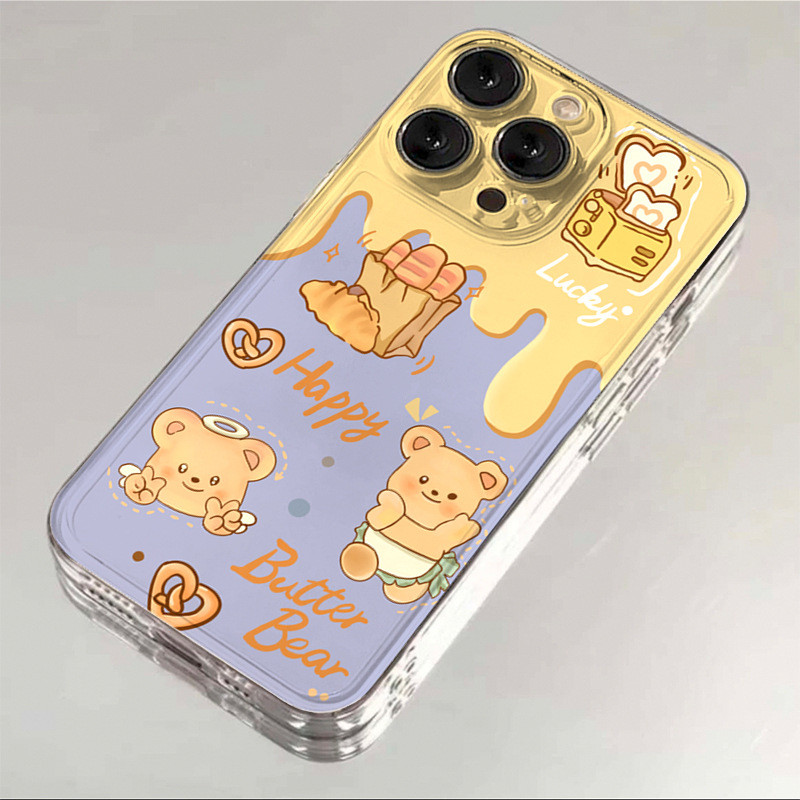 ครีมขนมหวาน Butter Bear ยางนุ่มเข้ากันได้ iPhone 17promax 17air รวมทุกอย่าง 12 13 14 15 16 17 11 pro