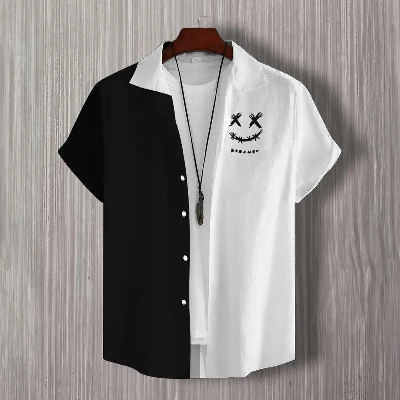 เสื้อเชิ้ตผู้ชาย ลายปัก patchwork และลวดลายแบบฮาวาย สไตล์ลำลอง ไซซ์ใหญ่ คุณภาพดี
