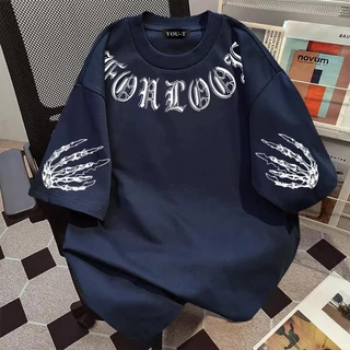 Top.basic🔥เสื้อยืดOversize ผ้าCOTTONลาย "Skeleton hand" เนื้อผ้าเกรดพรีเมียม คอกลม เสื้อวินเทจ ใส่สบาย【COD】