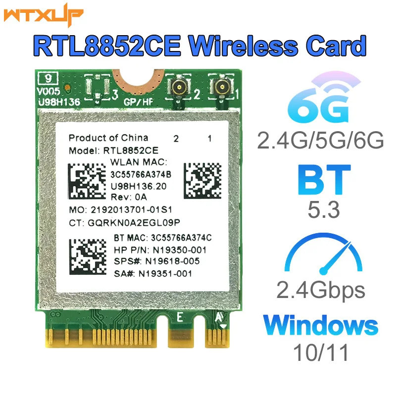 การ์ดเครือข่าย WiFi 6E RTL8852CE M.2 NGFF อะแดปเตอร์ไร้สาย 2.4G/5G/6G บลูทูธ 5.3 รองรับ Mu-MIMO ตัวร