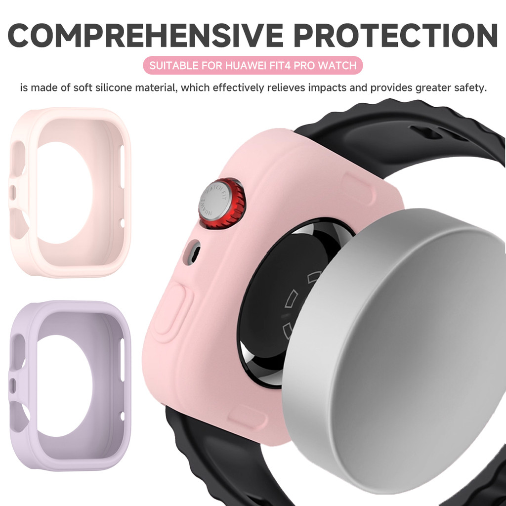 เคส + ฟิล์ม 2 ชิ้นสําหรับ Huawei Watch Fit 4 pro/Fit 4 เคสซิลิโคน + ฟิล์มกันรอยหน้าจอฟิล์มนุ่มป้องกันรอยขีดข่วน - รูปที่ 3