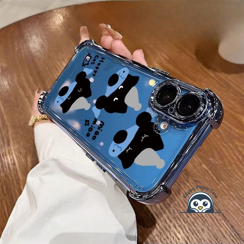 SAMSUNG น่ารักแมวดําปลาโทรศัพท์แม่เหล็กสําหรับSamsung Galaxy A16 A15 A14 A13 A12 A11 A10S A07 A06 A05 A04E A04 A03S 4G 5Gคู่หรูหราสี่มุมปลอกใสปกหลังนุ่ม