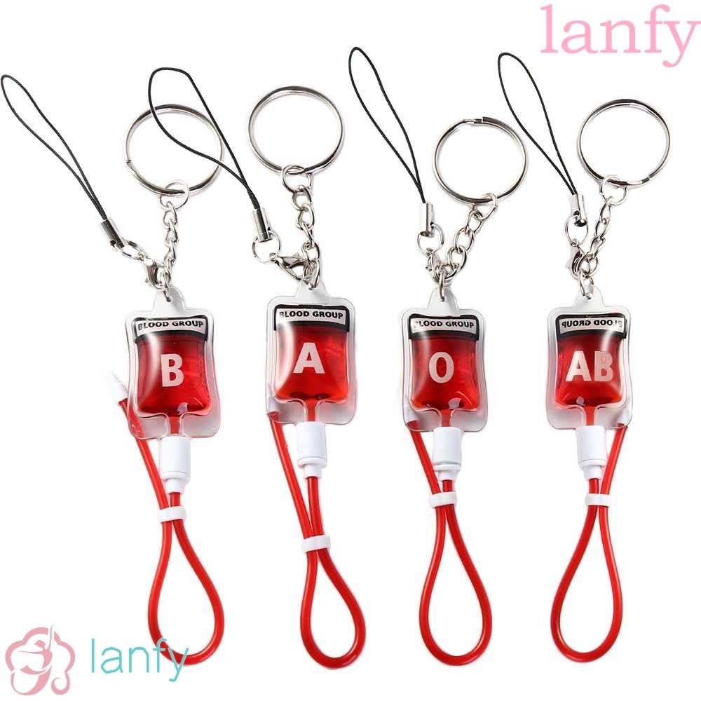 LANFY Blood Bag Pendant, Unique PVC Blood Bag Keyring Bag Charm Type AB O AB Plasma Fashion Mobile P