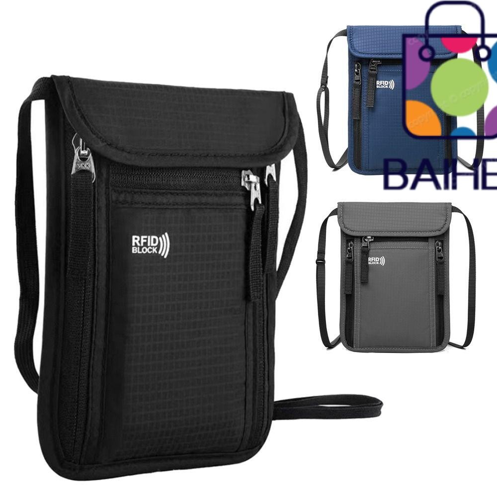 BAIHEE RFID Passport ID Bag, Nylon Multi-Functional Document Pouch, Portable Waterproof Passport Bag Men