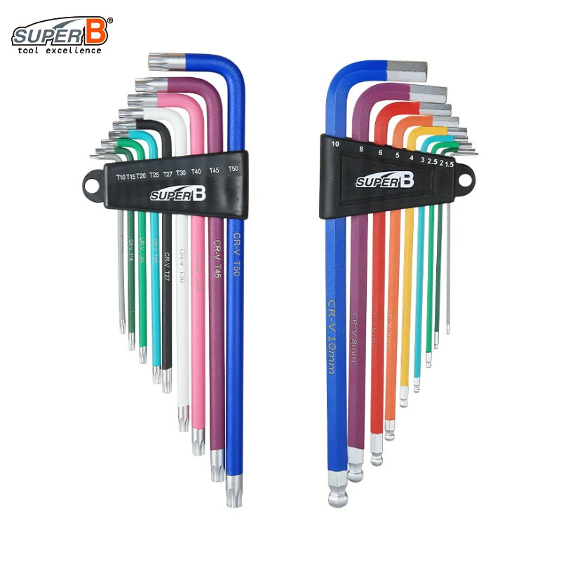 SUPER B จักรยาน Hex/Torx ประแจชุด 1.5/2/2.5/3/4/5/6/8/10 มม.Allen Key T10/15/20/25/27/30/40/45/50 To