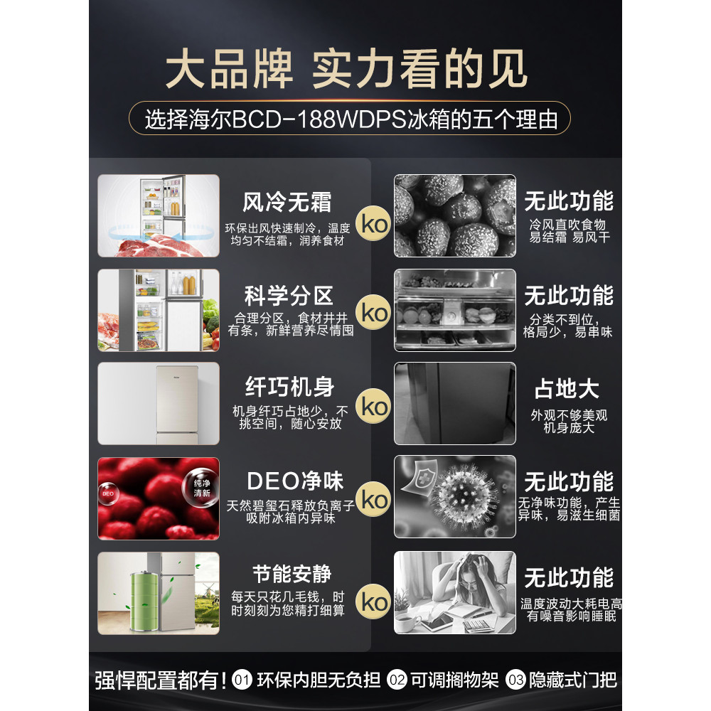 Haier 188L L ตู้เย็นสองประตูในครัวเรือน Air Cooling Frost-Free ขนาดเล็กขนาดกลาง Ultra-Thin Official 