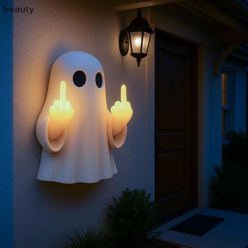 [Beauty] 3D นิ้วกลางน่ารัก Ghost Night Light ฮาโลวีนเรซิ่น Ghost ตุ๊กตาตลกน่ารักสําหรับ Home Prank ของขวัญ 2025 เครื่องประดับฮาโลวีน