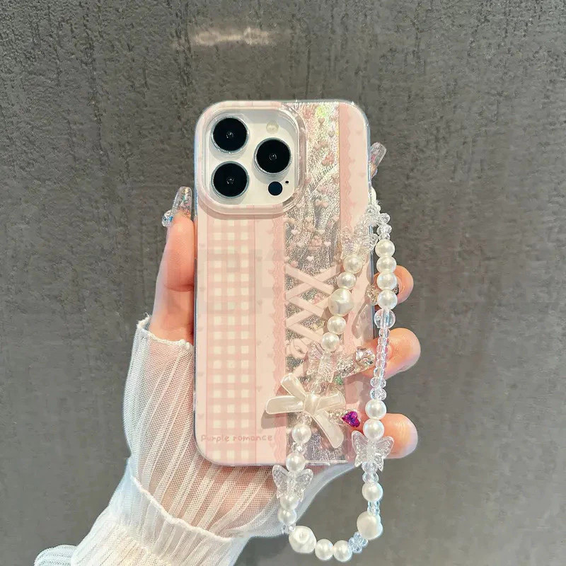 เคสแข็งคุณภาพ โบว์ลูกไม้ สำหรับ IPhone 11 12 15 14 16 13 Pro Max X XR XS  Max 8 Plus SE 2020 เปลือกนิ่ม เคส Y598