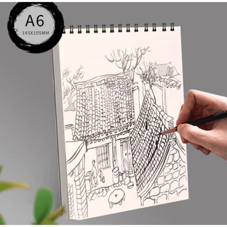S0136 สมุดวาดรูป Sketchbook ริมลวด 160 แกรม (A4/A5/A6) 30หน้า ปกดำเรียบหรู สมุดวาดเขียน